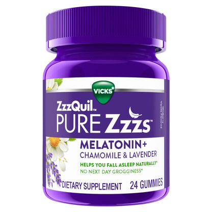 Vicks ZzzQuil PURE Zzzs Melatonin Natural Flavor Sleep Aid Gummies with Chamomile, Lavender, & Valer
