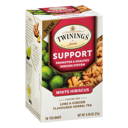 Twinings Tea Bags Caffeine-Free Support White Hibiscus Lime & Ginger Herbal Tea 18 ea