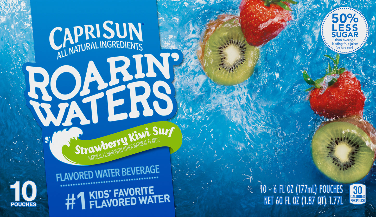 Capri Sun Roarin' Waters Strawberry Kiwi Surf Flavored Water Beverage 10 - 6 fl oz Pouches