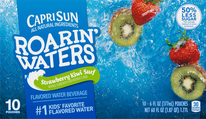 Capri Sun Roarin' Waters Strawberry Kiwi Surf Flavored Water Beverage 10 - 6 fl oz Pouches