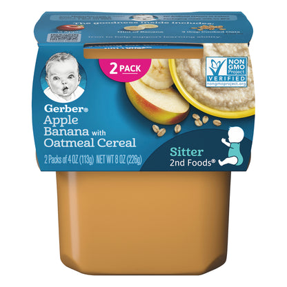 Gerber 2nd Foods Apple Banana with Oatmeal Baby Food, 4 oz. Tubs, 2 Count