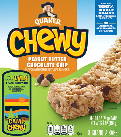 Quaker Chewy Granola Bars Peanut Butter Chocolate Chip 0.84 Oz 8 Count