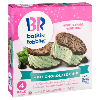 Baskin Robbins 4 Pack Mint Chocolate Chip Ice Cream Sandwiches 4 ea