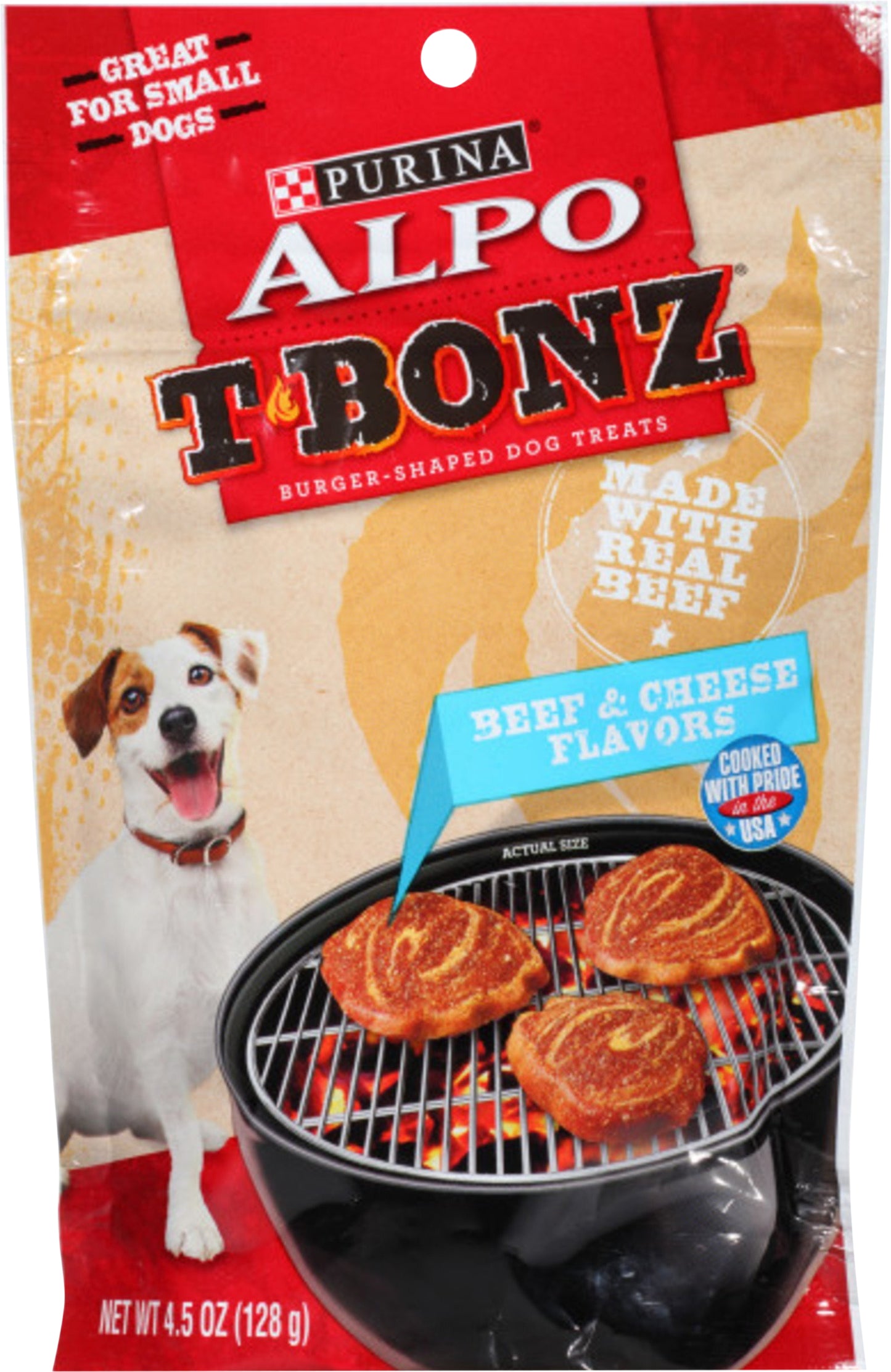 Purina ALPO Made in USA Facilities Dog Treats, Tbonz Beef & Cheese Flavors - 4.5 oz. Pouch