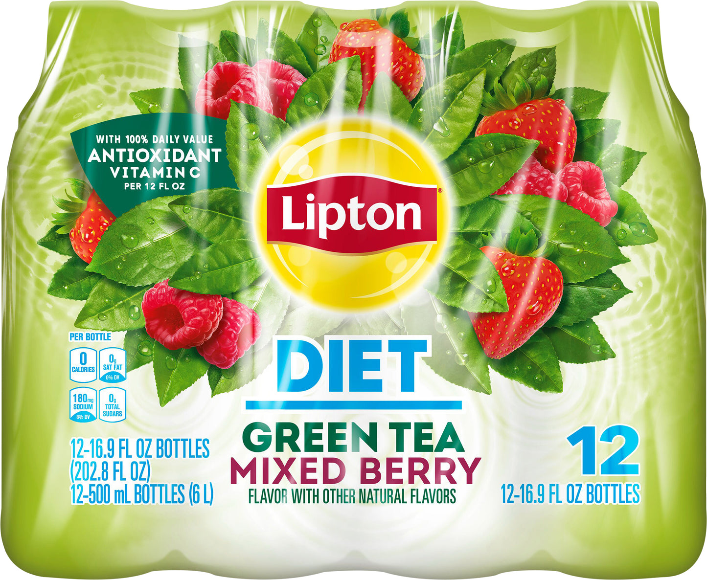 Lipton Diet Green Tea Mixed Berry 16.9 Fl Oz 12 Count Bottles