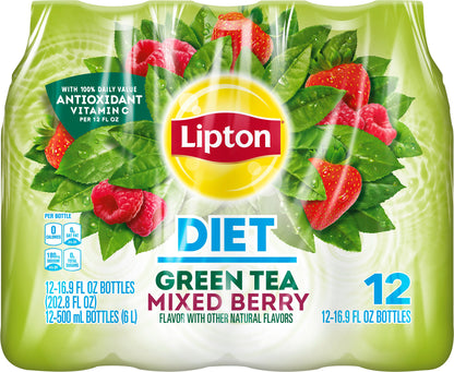 Lipton Diet Green Tea Mixed Berry 16.9 Fl Oz 12 Count Bottles