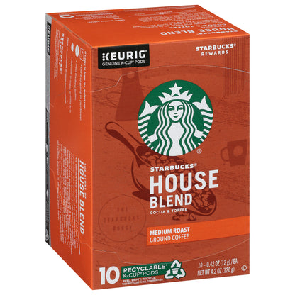 Starbucks K-Cup Pods Medium Roast Ground House Blend Coffee 10 ea