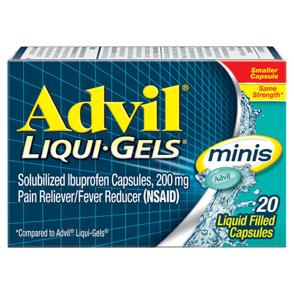 Advil Liqui-Gels minis Pain Reliever and Fever Reducer, Ibuprofen 200mg for Pain Relief - 20 Liquid