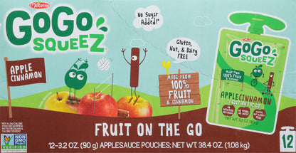 GoGo Squeez 12-Pack Apple Cinnamon Applesauce 12 Pouches 3.2 oz Pouch 12 ea