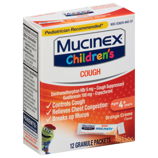 Mucinex Children's Orange Creme Flavor Cough 12 Granule Packets Box