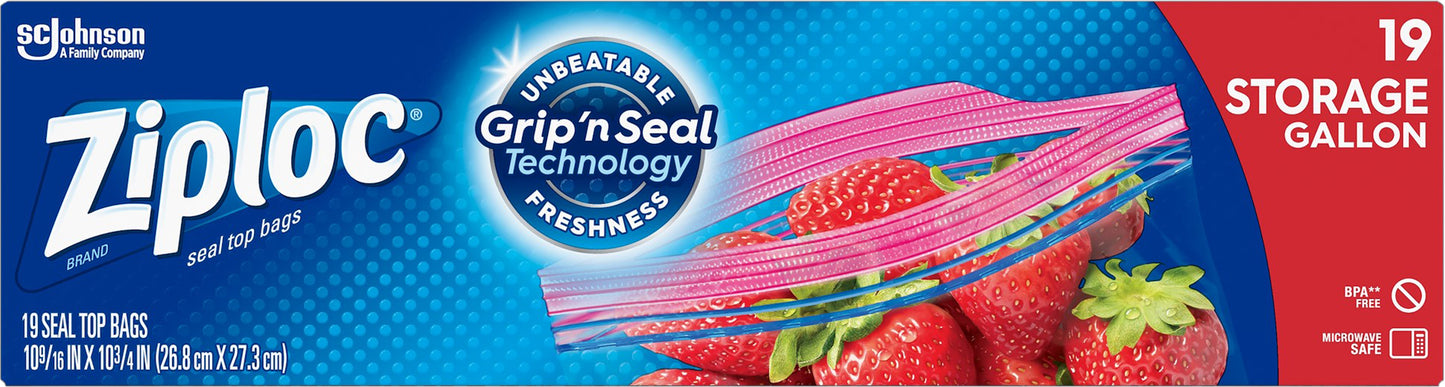 Ziploc Gallon Storage Seal Top Bags 19 ea