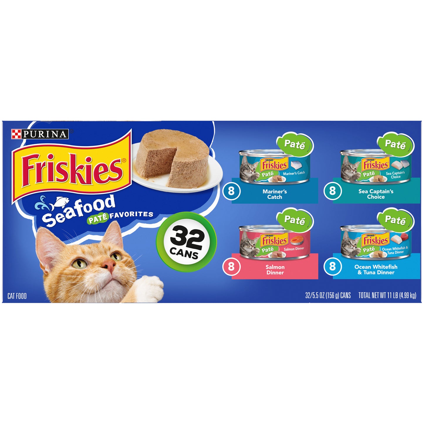 Purina Friskies Pate Wet Cat Food Variety Pack, Seafood Favorites - (32) 5.5 oz. Cans