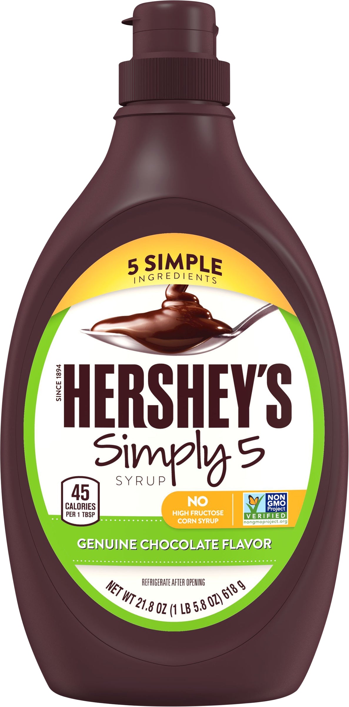 HERSHEY'S Simply 5 Chocolate Syrup, Halloween Baking Supplies, 21.8 oz, Bottle