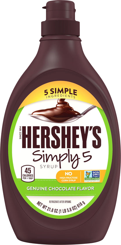 HERSHEY'S Simply 5 Chocolate Syrup, Halloween Baking Supplies, 21.8 oz, Bottle