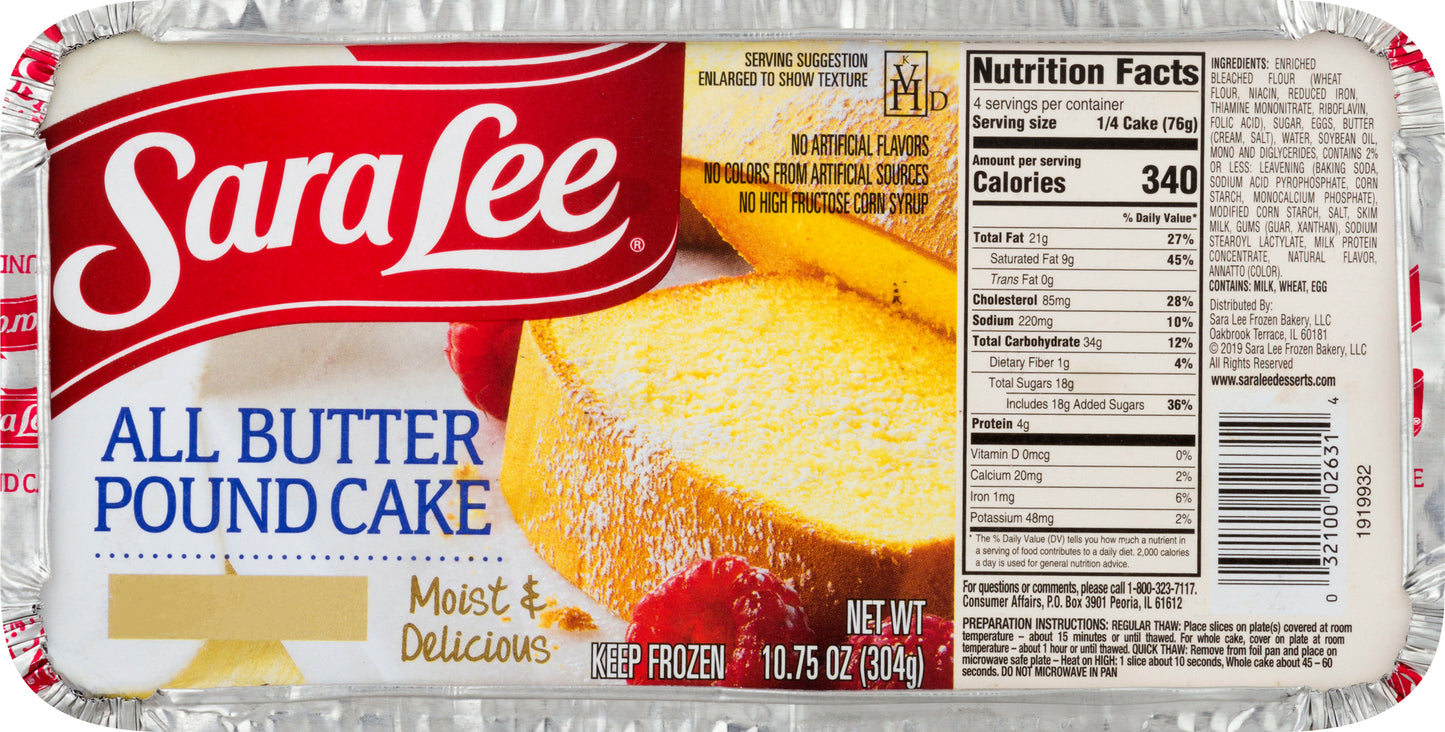 Sara Lee All Butter Pound Cake 10.75 oz