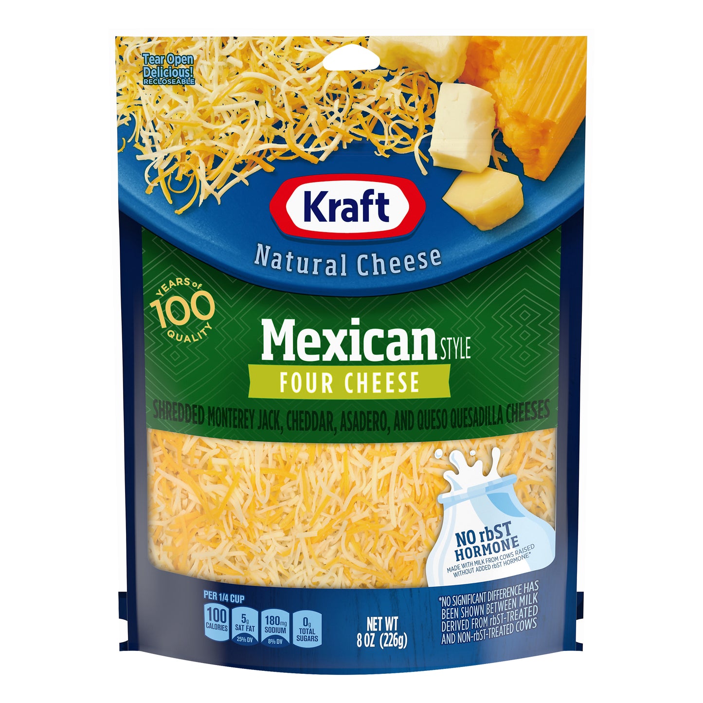 Kraft Mexican Style Four Cheese Blend Shredded Cheese, 8 oz Bag