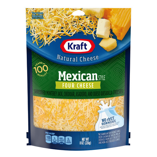 Kraft Mexican Style Four Cheese Blend Shredded Cheese, 8 oz Bag