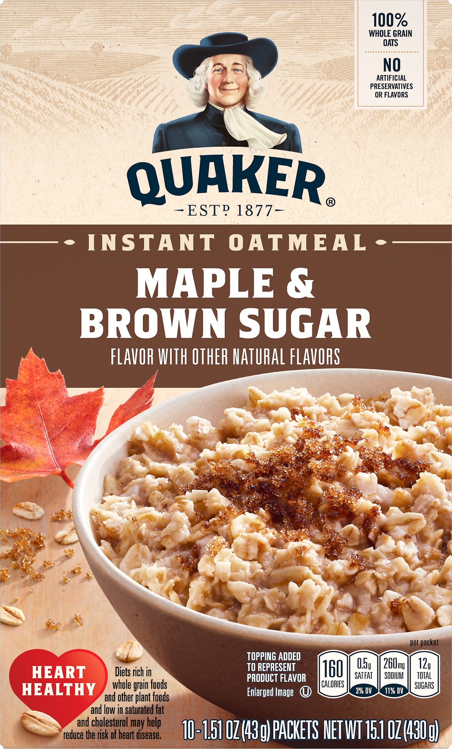 Quaker 10 Pack Maple & Brown Sugar Instant Oatmeal 10 ea