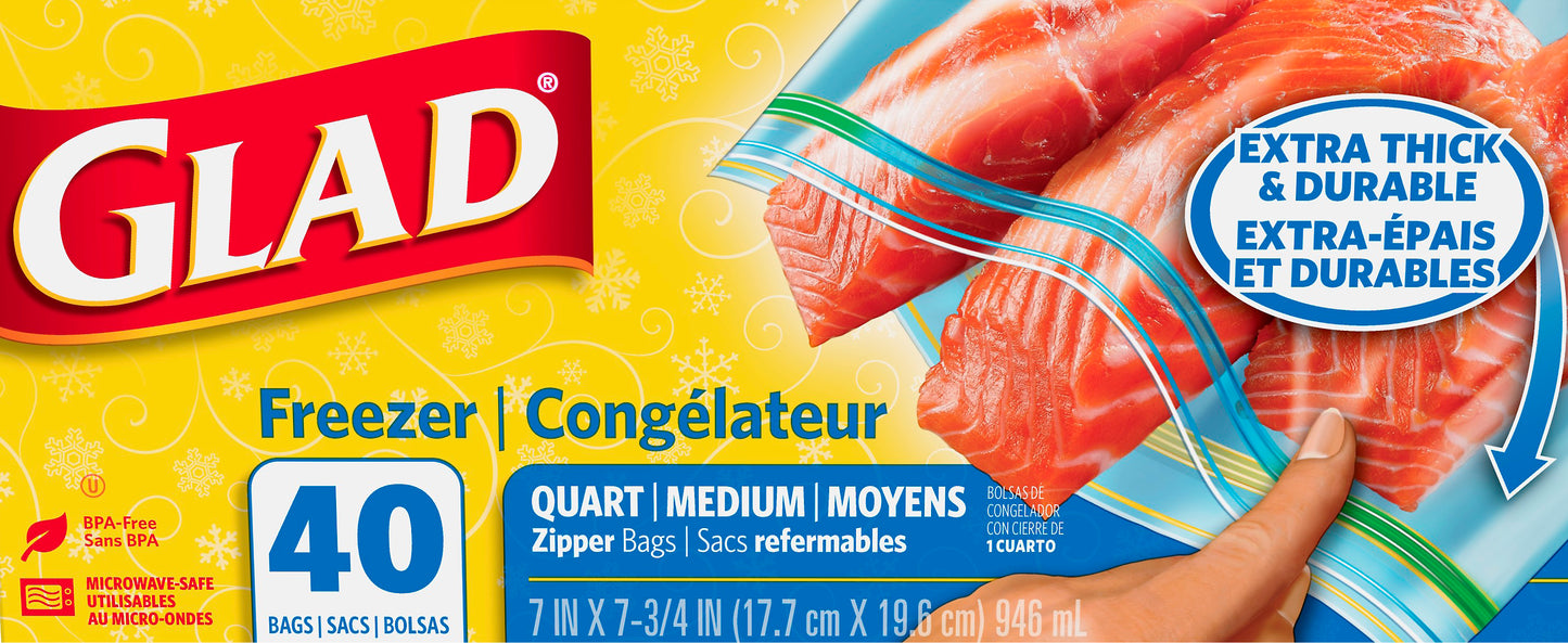 Glad Quart Medium Freezer Zipper Bags 40 ea