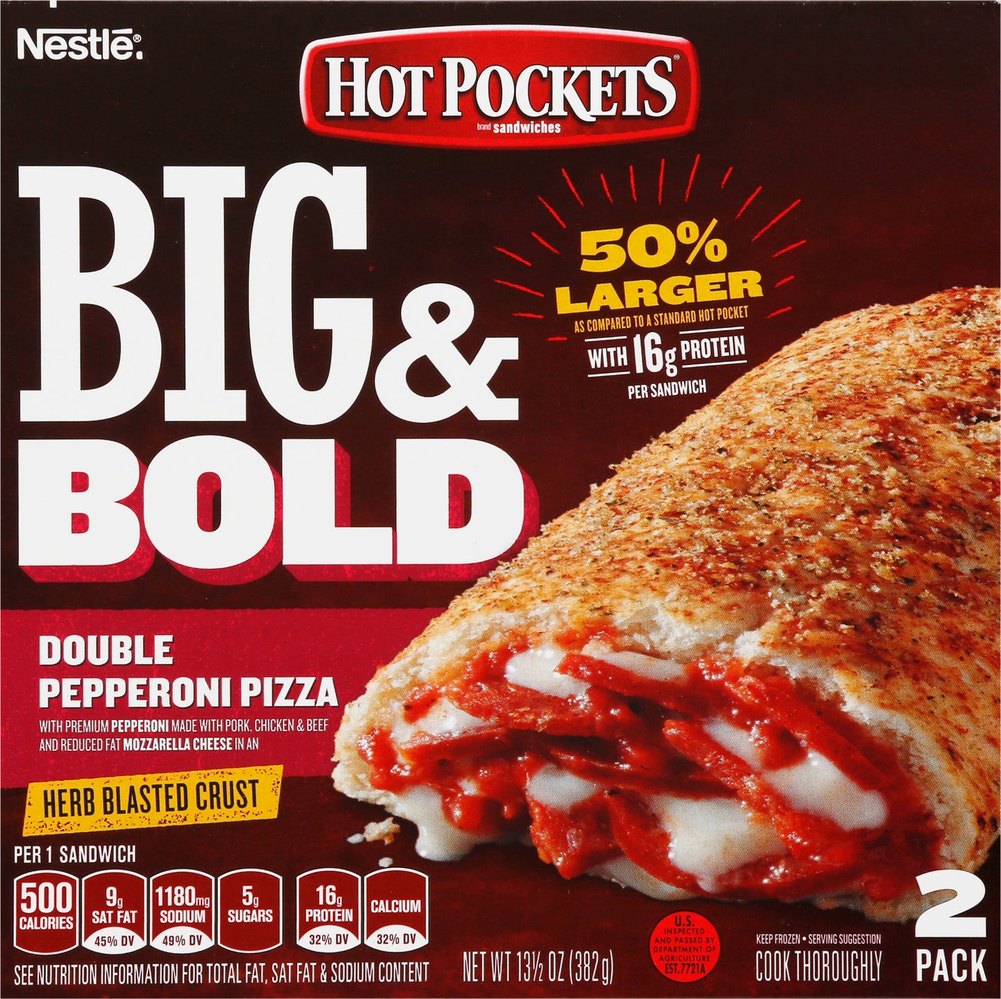 Hot Pockets Big & Bold 2 Pack Double Pepperoni Pizza 13.5 oz