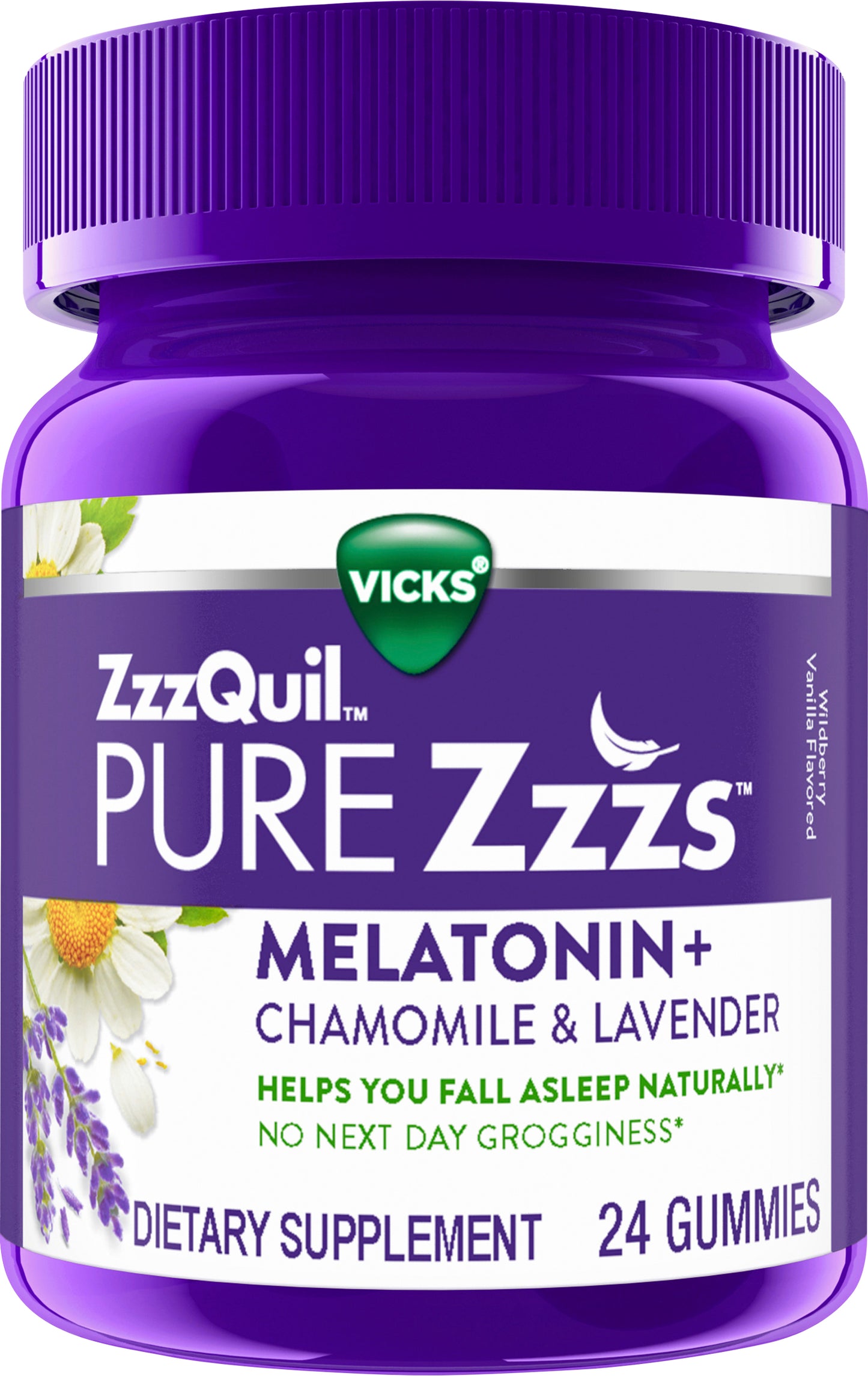 Vicks ZzzQuil PURE Zzzs Melatonin Natural Flavor Sleep Aid Gummies with Chamomile, Lavender, & Valer