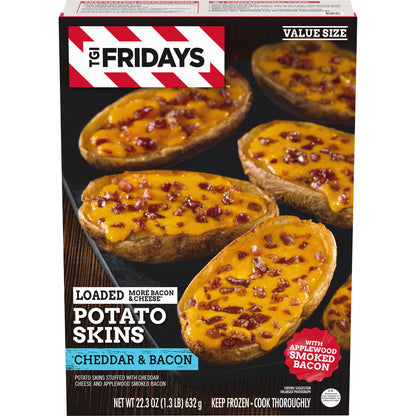 TGI Fridays Loaded Cheddar & Bacon Potato Skins Value Size Frozen Snacks, 22.3 oz Box
