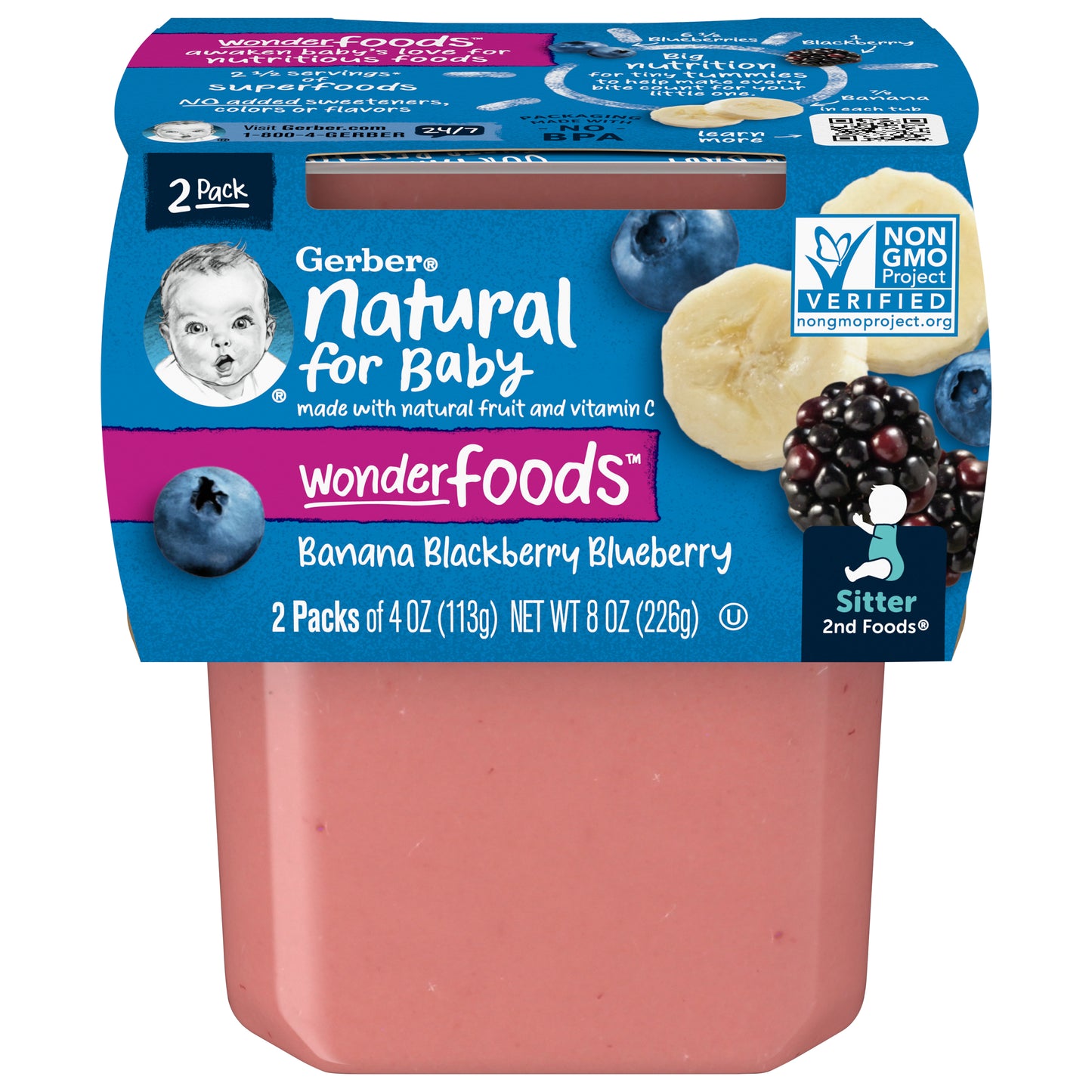 Gerber Natural For Baby Wonder Foods Banana Blackberry Blueberry 2 Pack