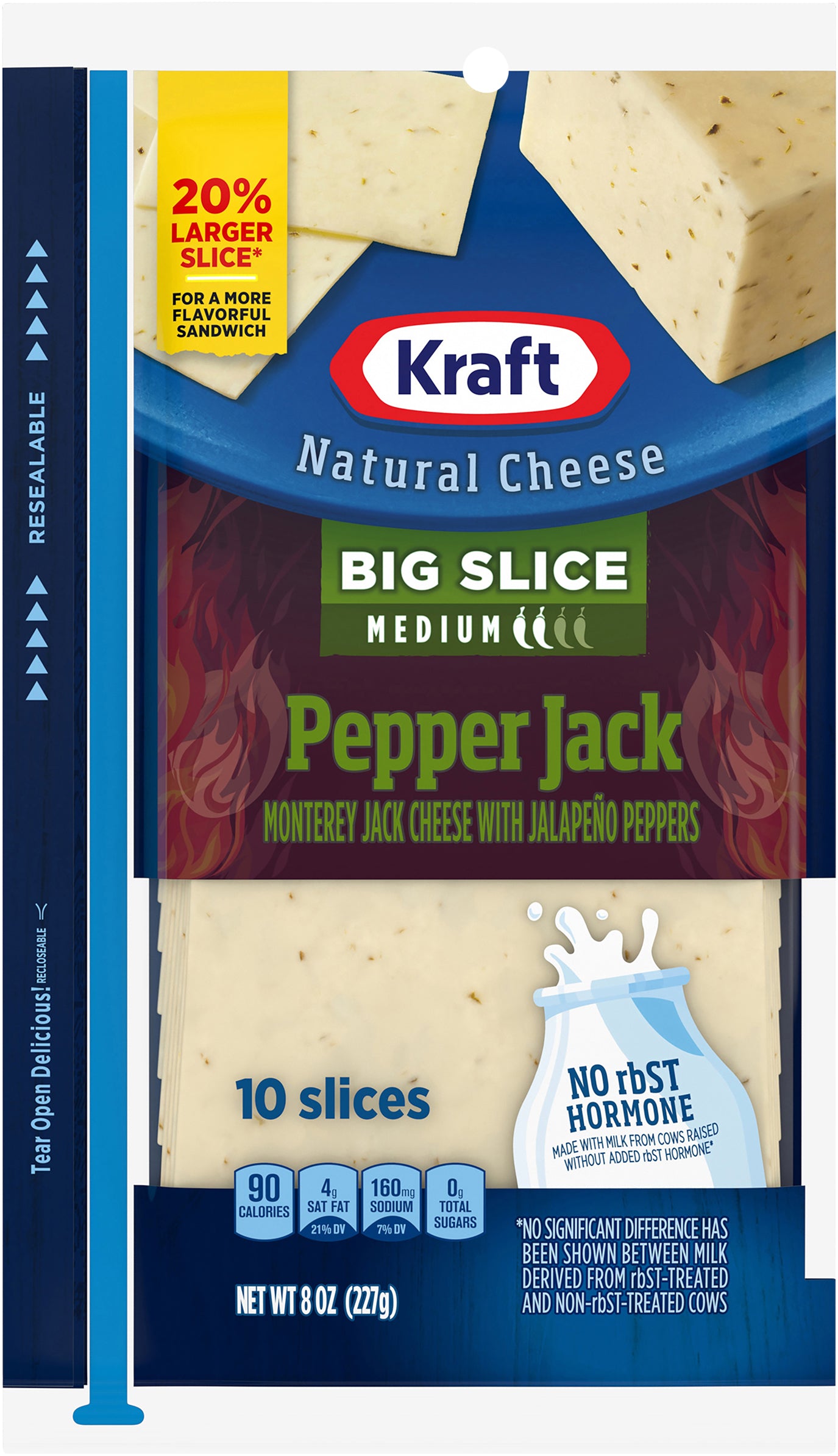 Kraft Big Slice Pepper Jack Cheese Slices, 10 ct - 8 oz Wrapper