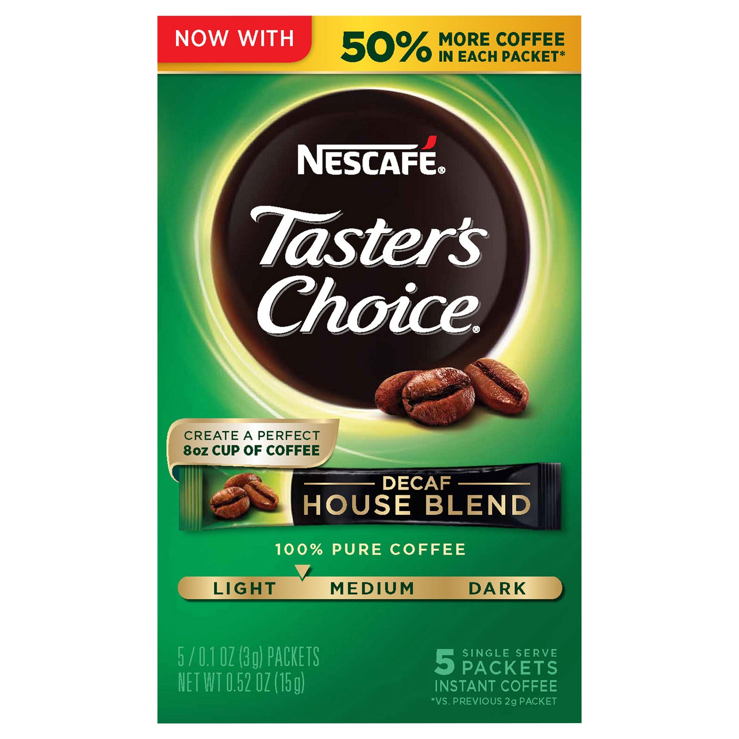 NESCAFE TASTER'S CHOICE Decaf House Blend Medium Light Roast Instant Coffee 5-0.07 oz. Singles