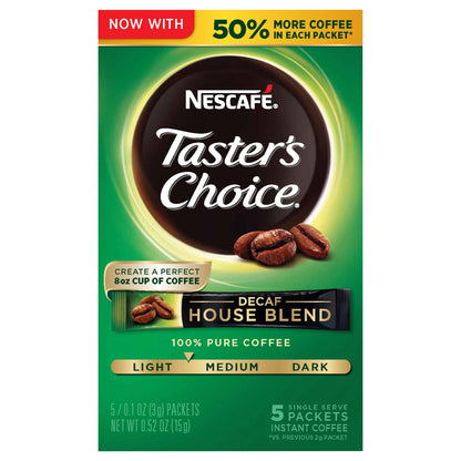 NESCAFE TASTER'S CHOICE Decaf House Blend Medium Light Roast Instant Coffee 5-0.07 oz. Singles