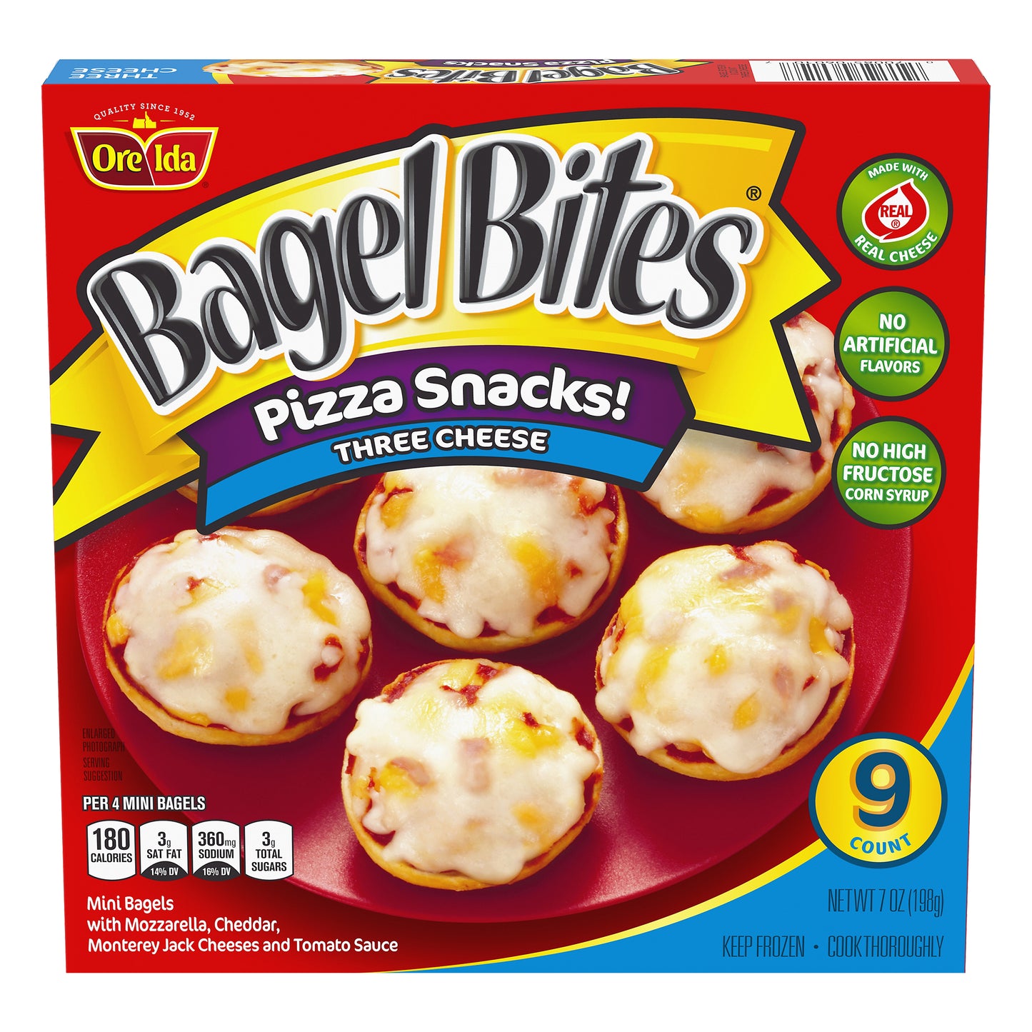 Bagel Bites Three Cheese Mini Pizza Bagel Frozen Snacks, 9 ct Box