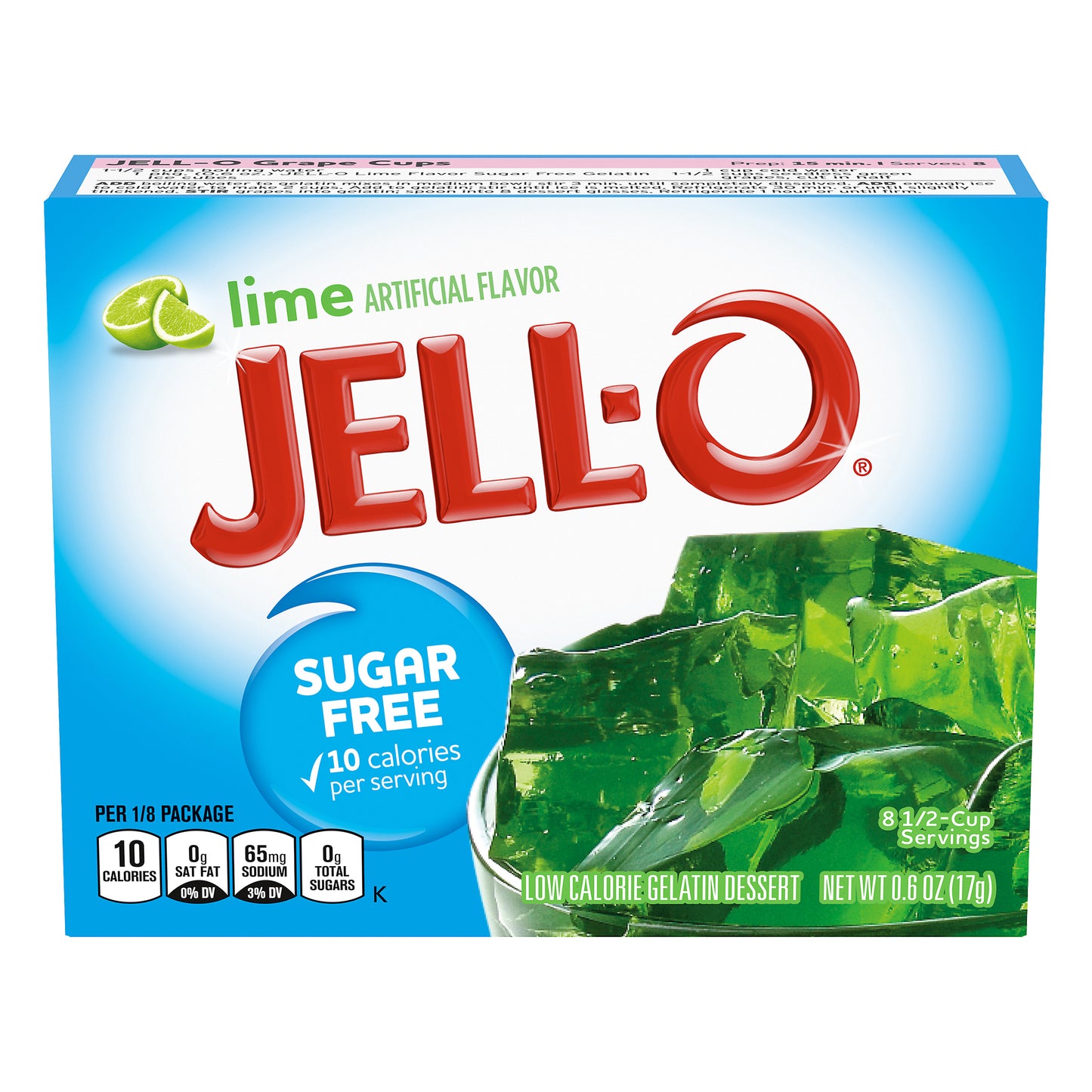 Jell-O Lime Sugar Free Gelatin Dessert Mix, 0.6 oz Box