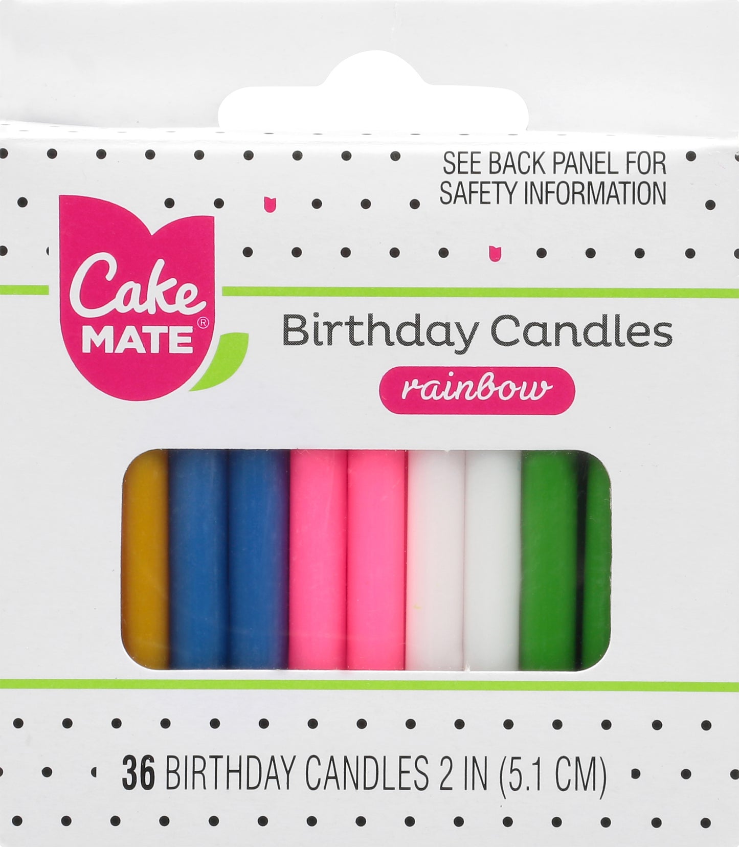 Cake Mate 2 Inch Rainbow Birthday Candles 36 ea