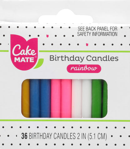 Cake Mate 2 Inch Rainbow Birthday Candles 36 ea
