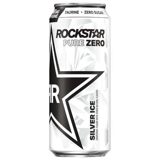 Rockstar Pure Zero Sugar Free Energy Drink Silver Ice Grapefruit 16 Fl Oz Can
