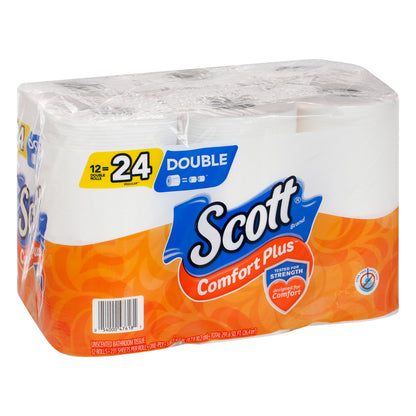 Scott Comfort Plus One-Ply Double Rolls Unscented Bathroom Tissue 12 ea