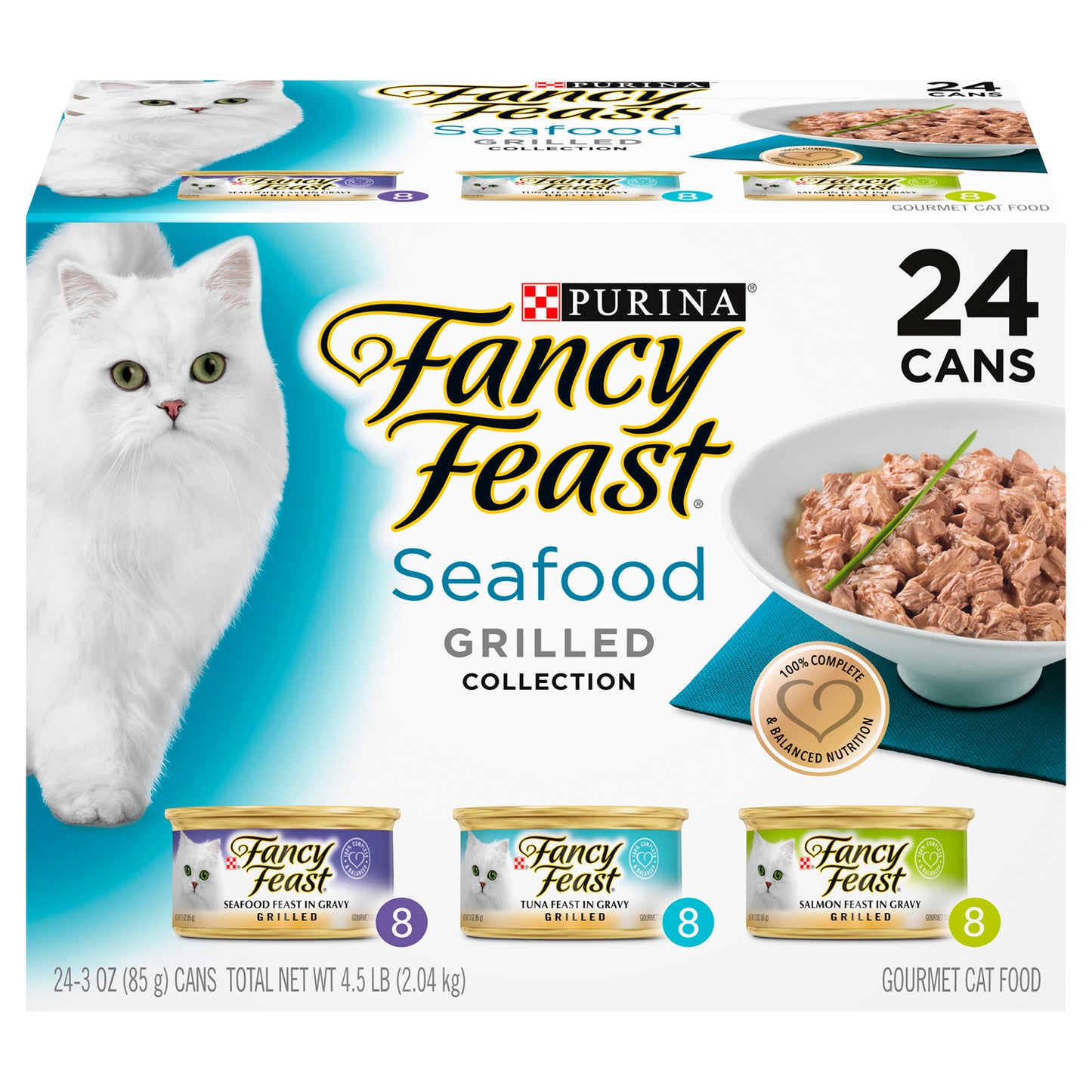 Purina Fancy Feast Gravy Wet Cat Food Variety Pack, Seafood Grilled Collection - (24) 3 oz. Cans