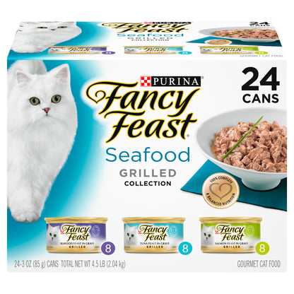Purina Fancy Feast Gravy Wet Cat Food Variety Pack, Seafood Grilled Collection - (24) 3 oz. Cans