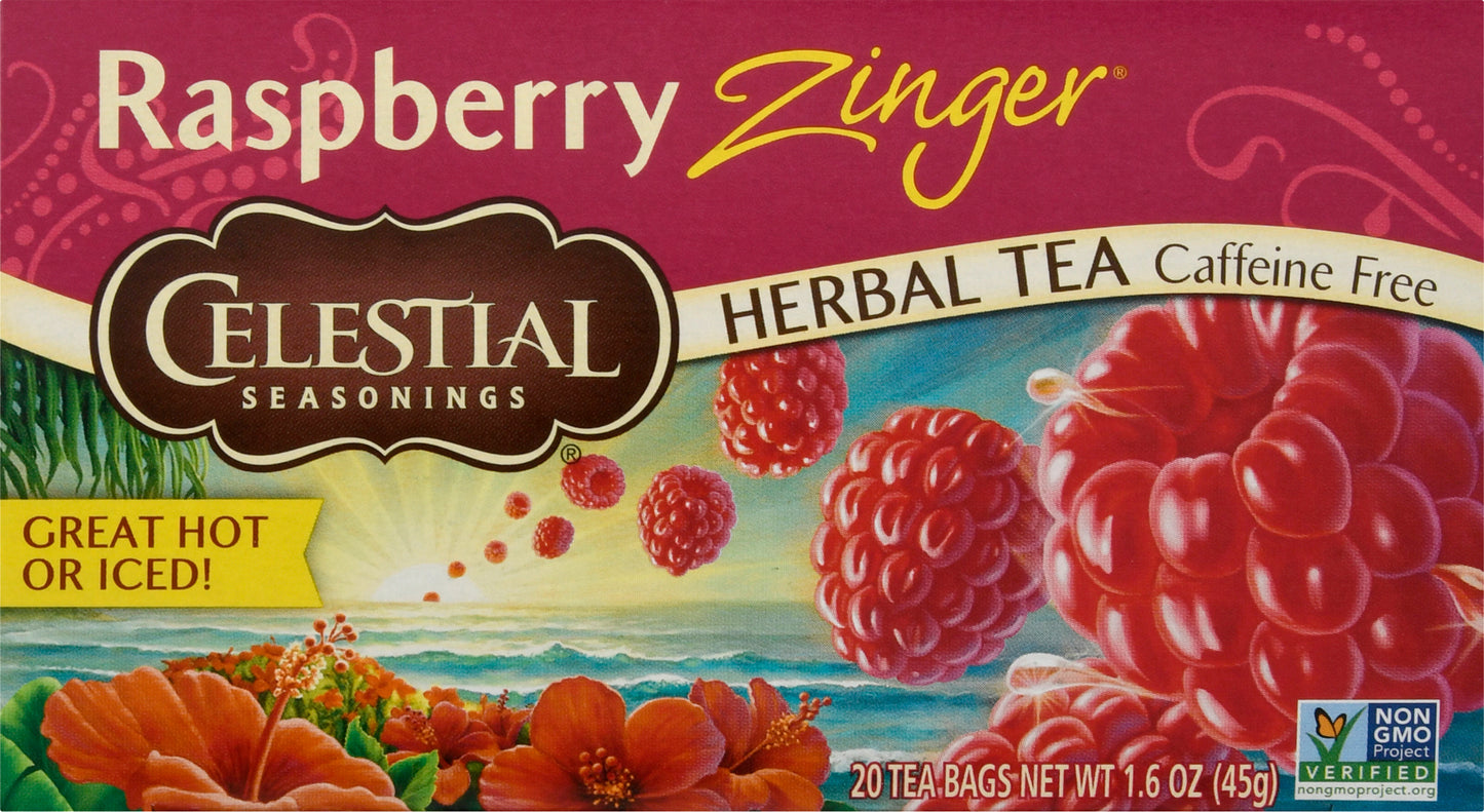 Celestial Seasonings Caffeine Free Tea Bags Raspberry Zinger Herbal Tea 20 ea