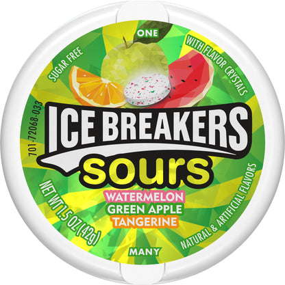 Ice Breakers Sours Watermelon, Green Apple And Tangerine Flavored Breath Mints 1.5 Oz