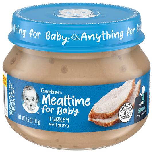 GERBER PRODUCTS COMPANY Gerber Mealtime for Baby Turkey and Gravy Label R025A NET WT 2.5 OZ (71g)
