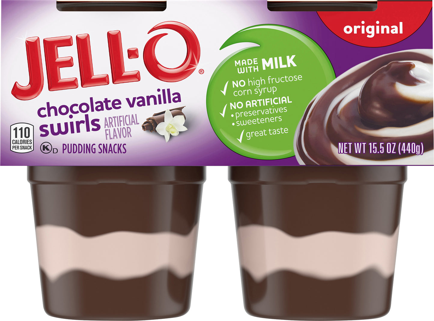 Jell-O Ready to Each Chocolate Vanilla Swirls Pudding Cups, 4 ct - 15.5 oz Package