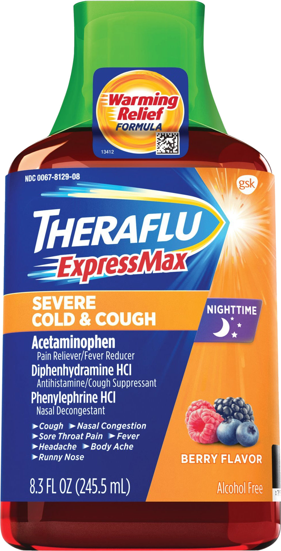 Theraflu ExpressMax Severe Cold and Cough Syrup, Nighttime Cold Medicine, Berry Flavor - 8.3 Oz Syru