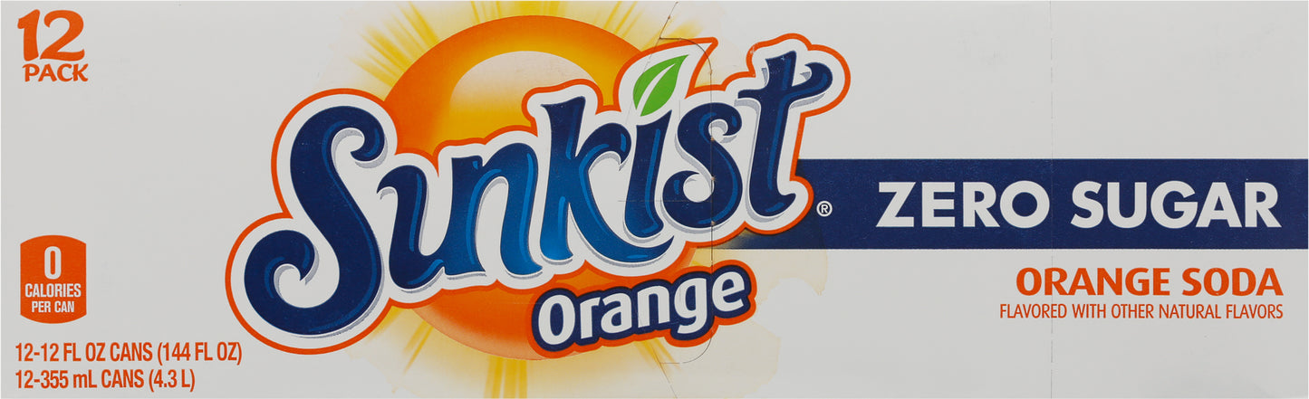 Sunkist 12 Pack Zero Sugar Orange Soda 12 - 12 fl oz Cans