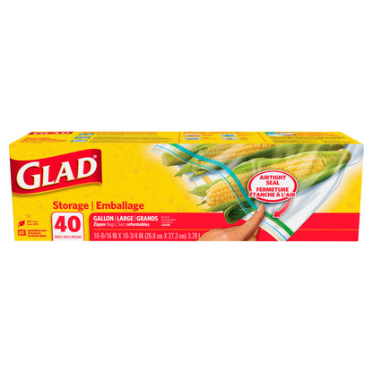 Glad Large Gallon Storage Zipper Bags 40 ea
