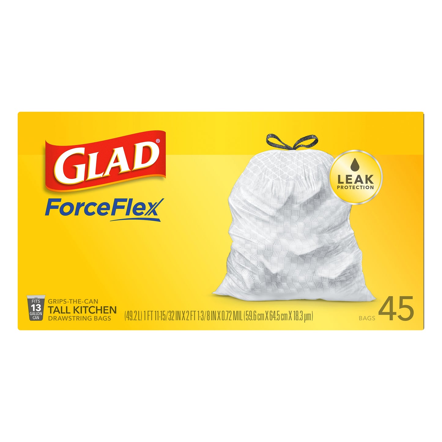 Glad ForceFlex 13 Gallon Drawstring Tall Kitchen Bags 45 ea