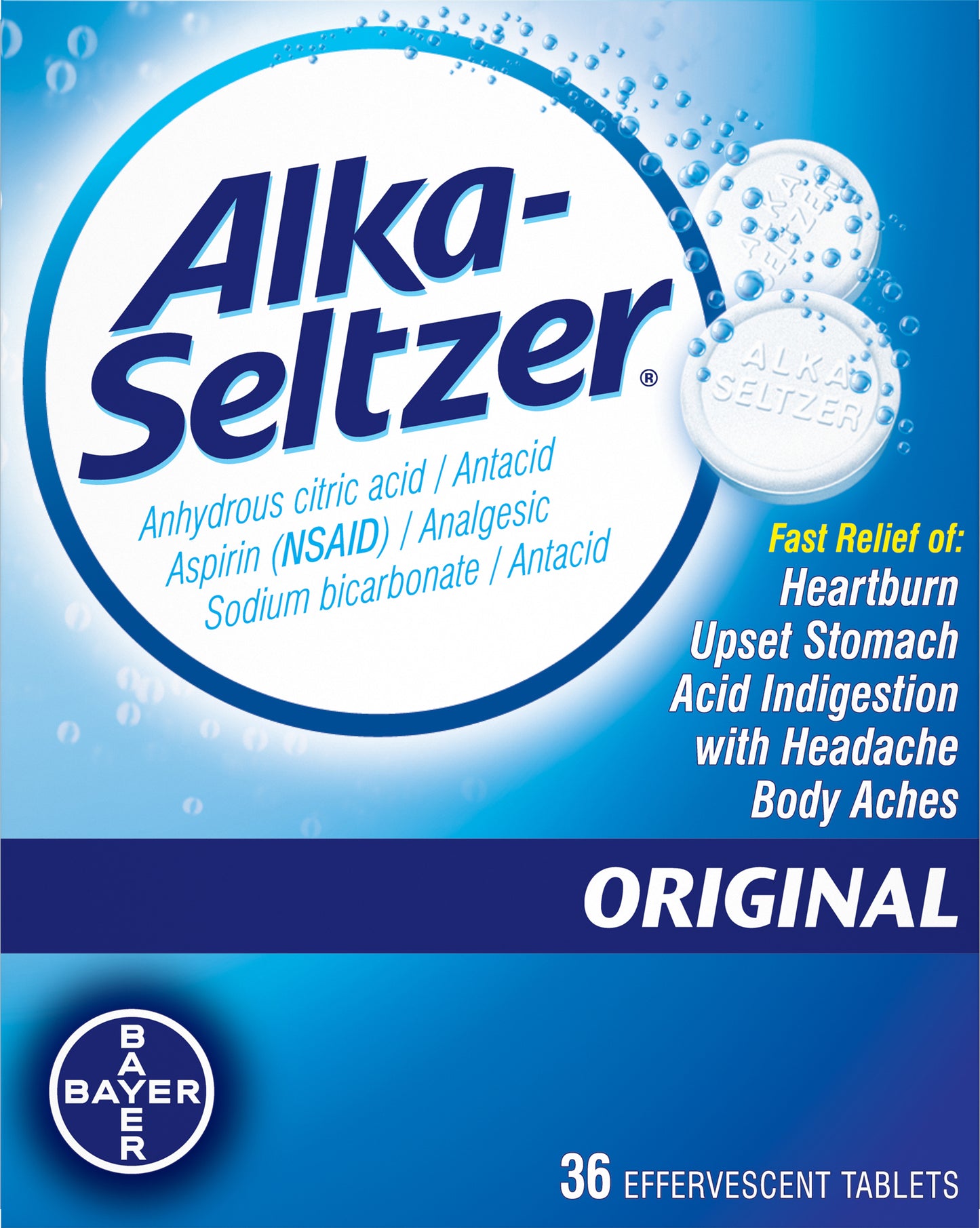 Alka-Seltzer Original Effervescent Tablets Antacid 36 ea