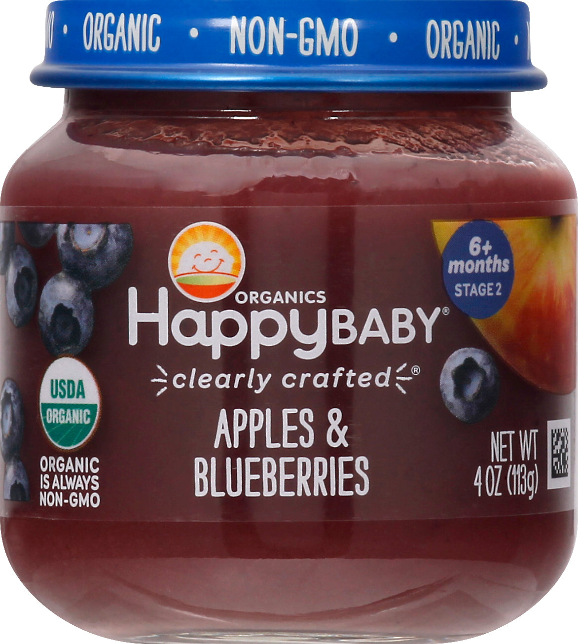 HappyBaby Stage 2 (6+ Months) Organic Apples Blueberries Apples & Blueberries 4 oz