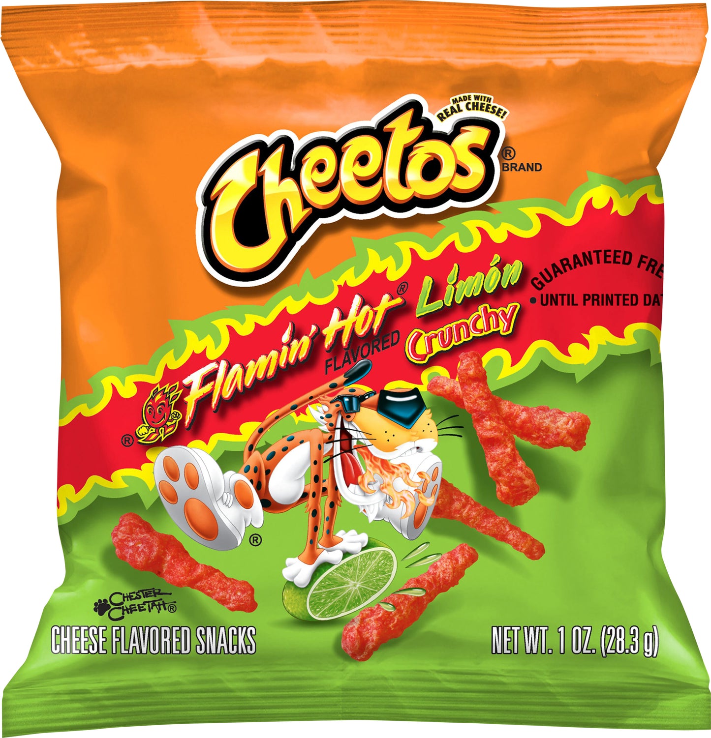 Cheetos Crunchy Cheese Flavored Snacks Flamin' Hot Limon Flavored 1 Oz