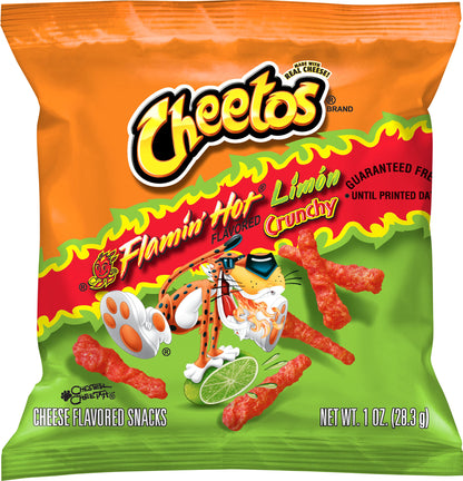 Cheetos Crunchy Cheese Flavored Snacks Flamin' Hot Limon Flavored 1 Oz